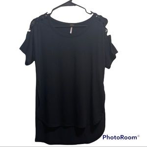 Poof Black Criss cross Shoulder Blouse 60%Cotton,35%Rayon,5%Spandex Size Medium
